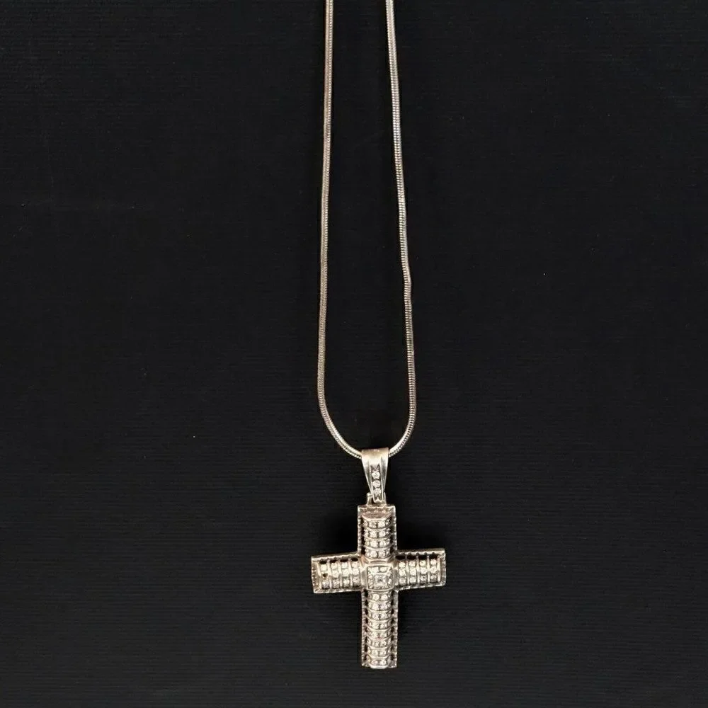 Vintage Huge 3.25 inch Cross Pendant Necklace 18 in Chain Stainless Steel Unisex